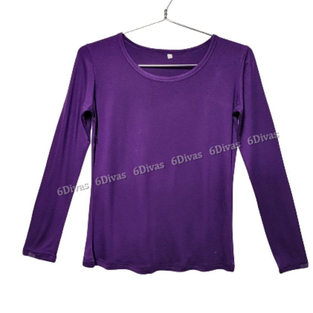 Womens Purple Top Basic Blouse Yoga Top Long-Sleeve T-Shirt Casual Summer Tees